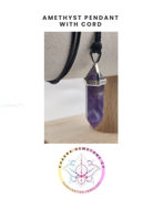 Picture of Amethyst – Stone of Peace & CalmNatural Amethyst Double Point Pendant with a black cord necklace.