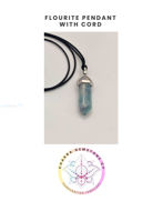 Εικόνα της Flourite THE  ENERGISING STONE. Flourite  Natural Gemstone Double Point Pendant with a black cord necklace.